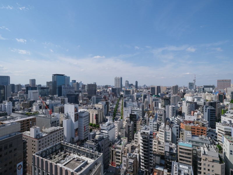 バルコニーからの眺めでは、伸びやかな空と、街並みの景色が広がります。都心立地でありながらも、心安らぐ穏やかさを感じることができる住まいです。