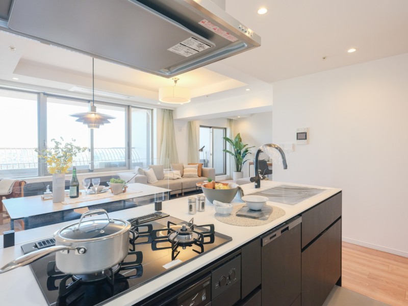 快適な機能とデザイン性が魅力の田中工藝製システムキッチンを新規設置しました。リビングにいるご家族と会話をしながら家事が楽しめる人気のオープンキッチンです。