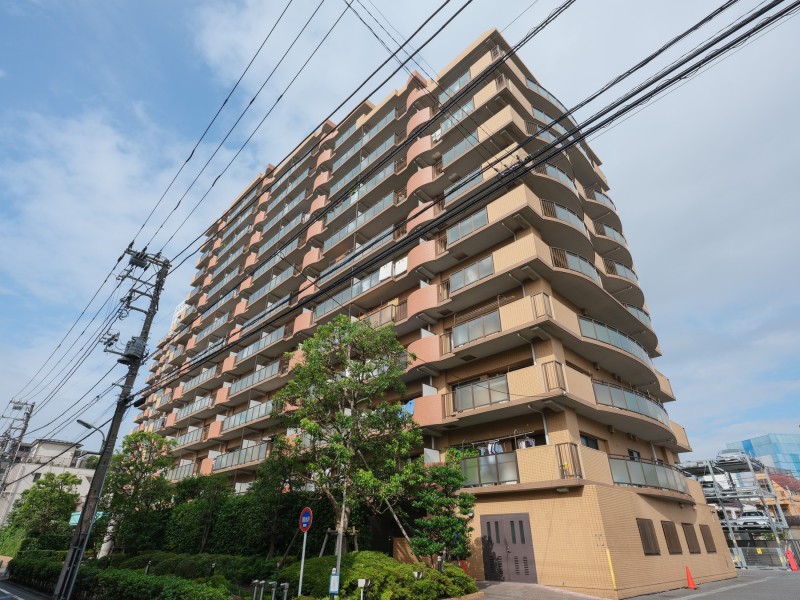 総戸数194戸・重厚感のある外観が目を惹く大規模コミュニティマンションです。オートロック・宅配ボックス完備。