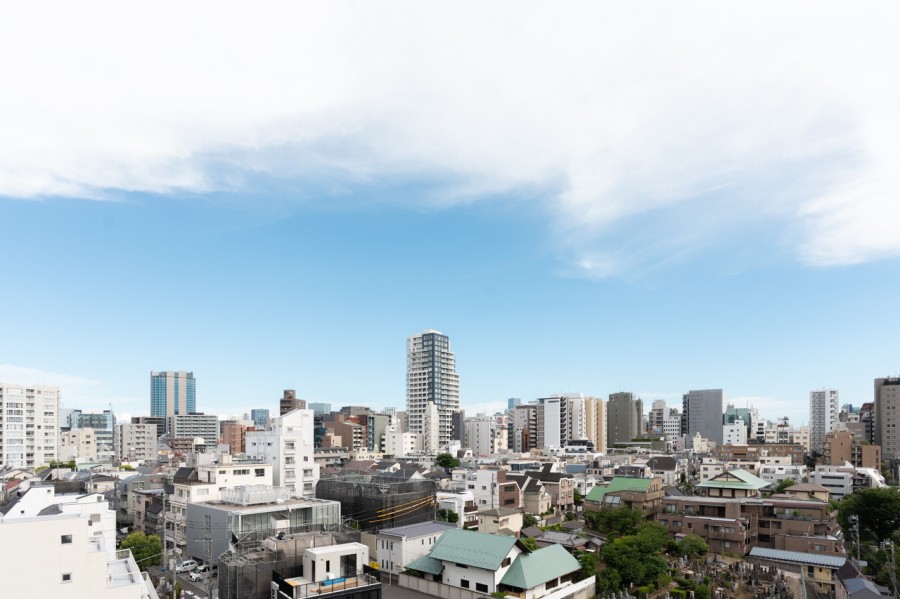 空へと繋がるスマートなビル群のシルエットに都心の刺激を間近に感じながらも、青々とした空を眺めリラックスできるバルコニーです。