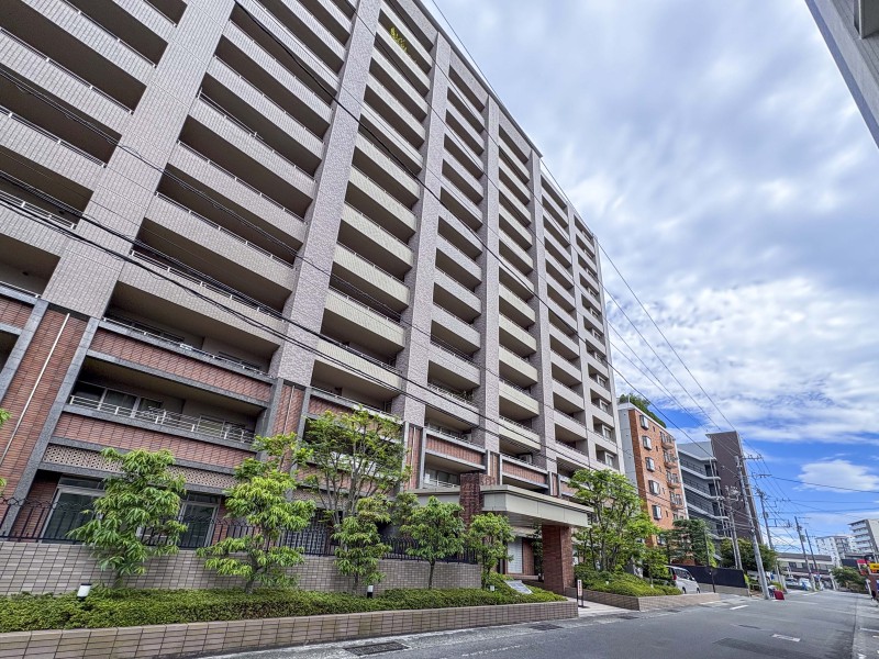 落ち着いたトーンの外観のマンションで植栽が丁寧に整えられており、管理体制が良好なことが伺えます。徒歩圏内にスーパーやコンビニ、ドラッグストアがあり、住環境が良好です。