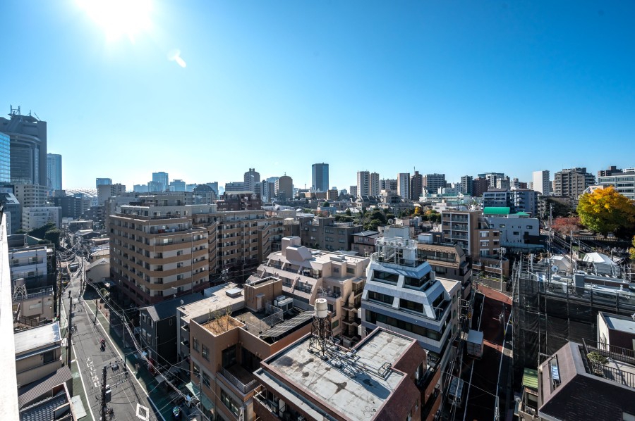 空へと繋がるスマートなビル群のシルエットに都心の刺激を間近に感じながらも、青々とした空を眺めリラックスできる眺望です。リフレッシュしたい時にぴったりです。