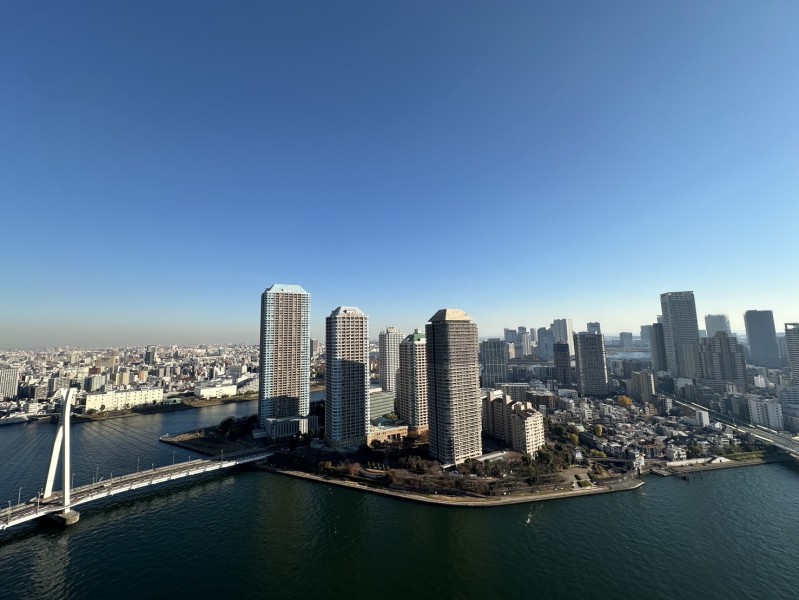 バルコニーからは青々とした空と晴海運河、都会ならではのビル群のコントラストを楽しむことができます。