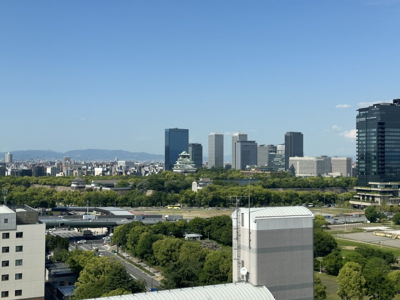 リビングの窓からは大阪のシンボル、大阪城を眺めることができます。日没後からはライトアップもされ、時期によっては色が変更されていたりするので、どの時間帯でも表情が異なる大阪城をお楽しみいただけます。