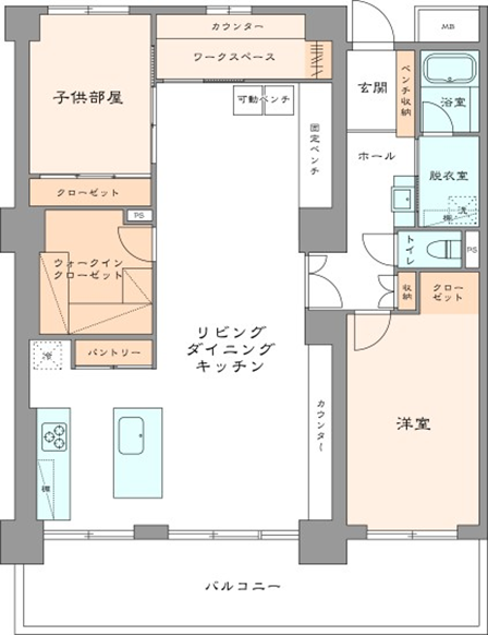 家族が思い思いに使うリビングのカウンター