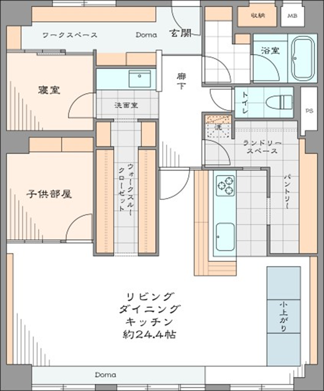 リビング・水回り・収納を回遊できる間取り